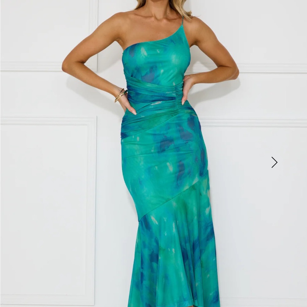 Chic One-Shoulder Teal and Navy Dress